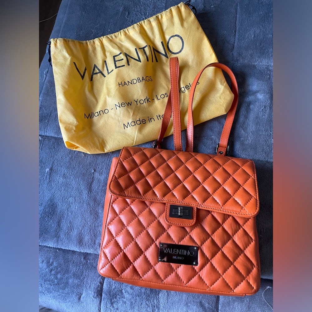 Valentino Dora orange leather quilted backpack